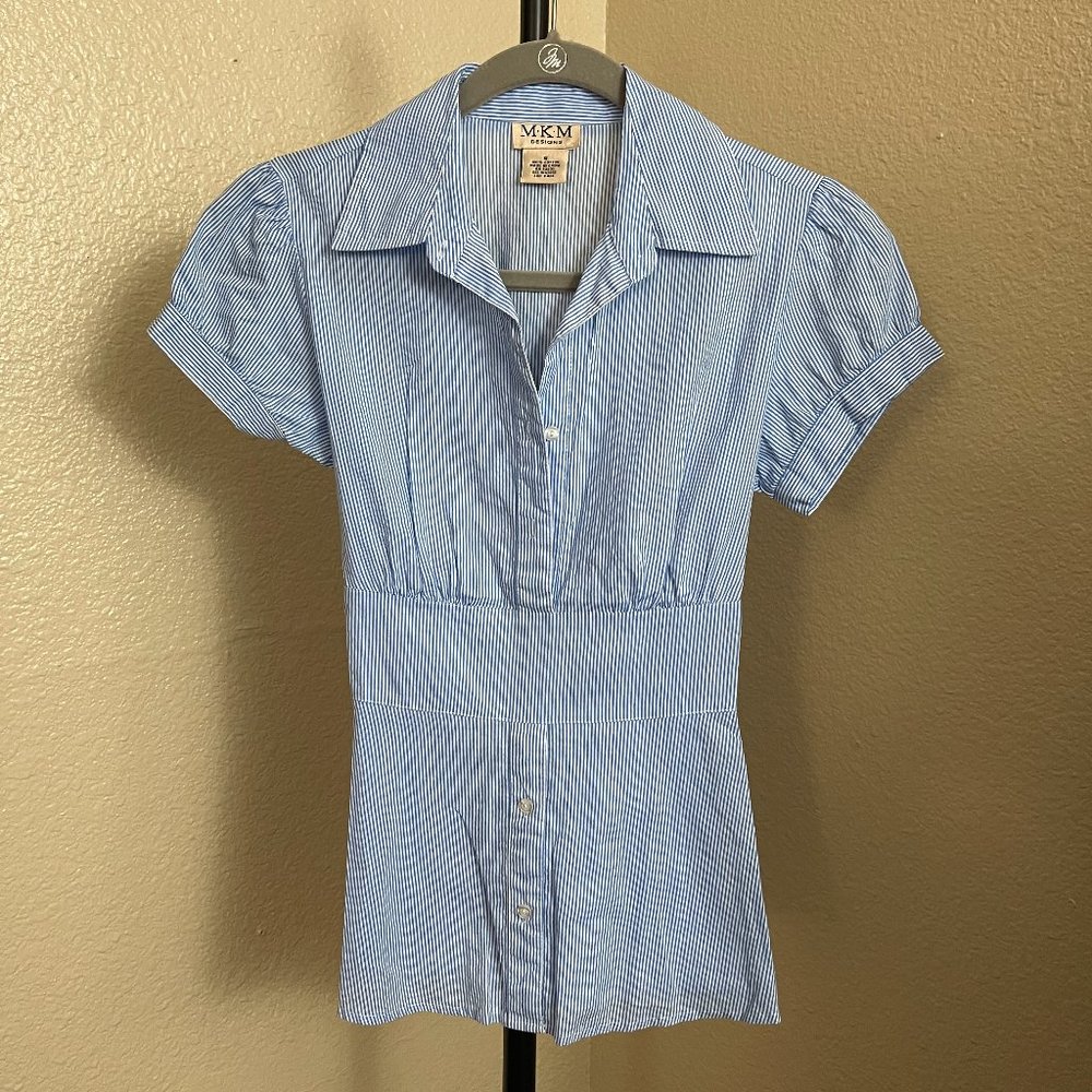 M.K.M Blue And White Striped Shirt Small